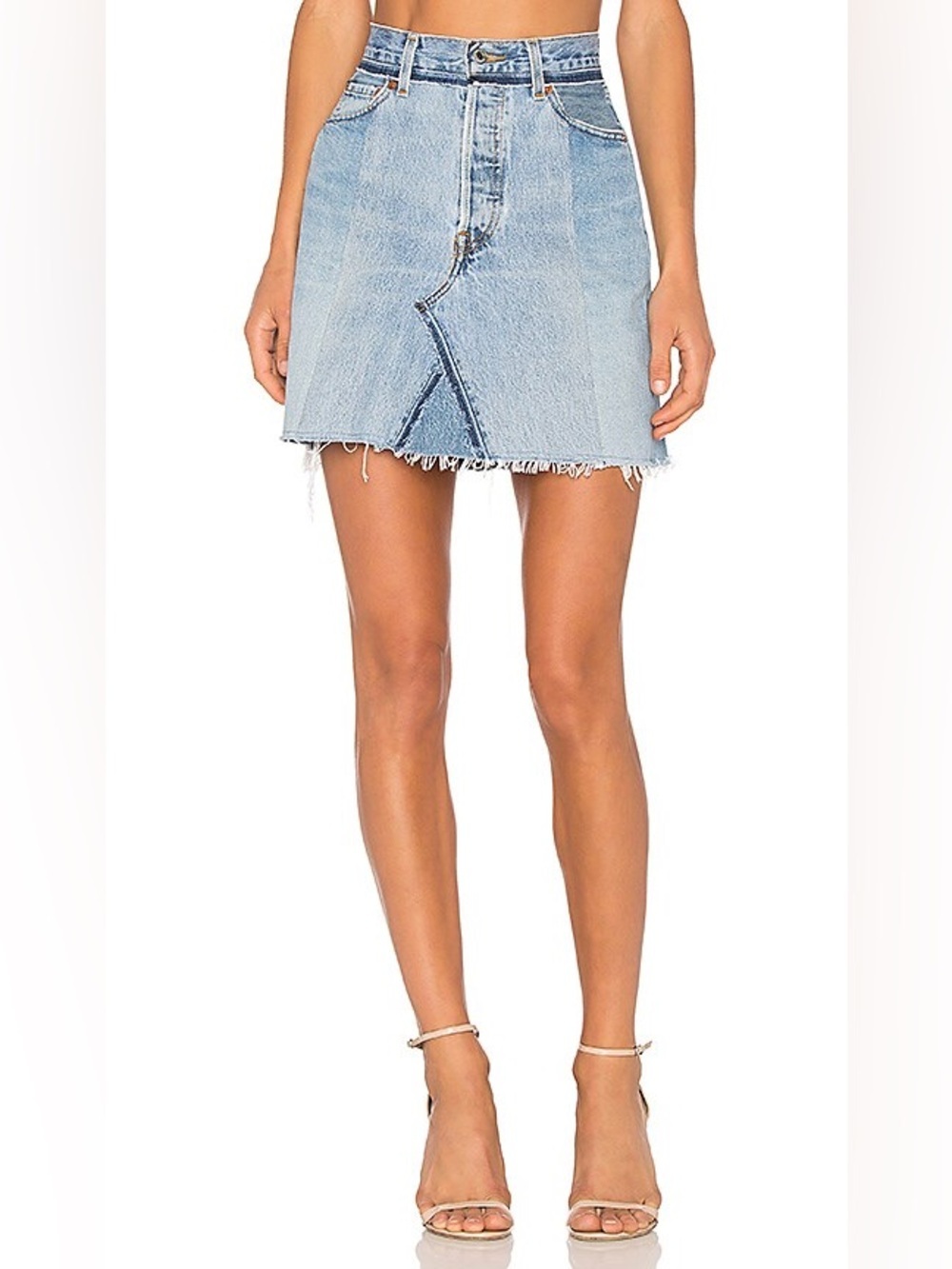 RE/DONE x Levi’s Reconstructed Denim Mini Skirt Size 24 Light Wash Raw Hem USA